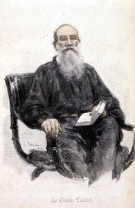 Portret van Tolstoy, gravure 1888. door Unknown artist