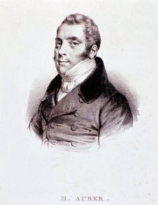 Portret van Engelse componist Daniel Francois Esprit Auber. Gravure. 19e eeuw. Milaan, biblioteca del conservatorio door Unknown artist