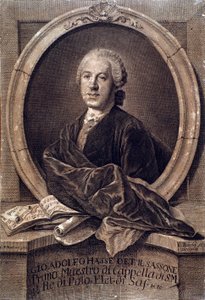 Portret van Engelse componist Johann Adolf Hasse (1699-1783). Gravure. 18e eeuw. Bologna, civico museo musico door Unknown artist