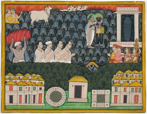 Pratham Milan, Shrinathji onthult zichzelf aan Vallabhacharya op de berg Govardhan door Unknown artist