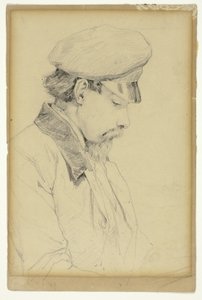 Profielportret van een man met pet door Unknown artist