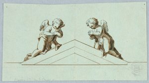 Ontwerp voor een altaar met engelen en fronton door Unknown artist