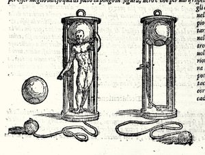 Project van de eerste duikuitrusting van Nicoli Fontana bekend als Tartaglia (1499 - 1557) in 1551. Gravure 16e eeuw door Unknown artist
