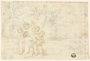 Putti die jonge Bacchus dragen door Unknown artist