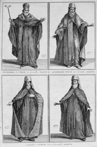Voorstelling van een Moskouse bisschop in gewone en ceremoniële kleding. Gravure door Unknown artist