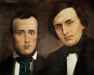 Risorgimento: portret van de broers Attilio Bandiera (1810-1844) en Emilio Bandiera (1819-1844). Anoniem schilderij. 19e eeuw Rome, Istituto Storia Risorgimento door Unknown artist