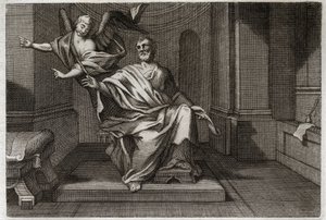 Royaumont Bijbel, Nieuwe Testament: De evangelist Sint Matteüs met de engel. Illustratie uit 1811. door Unknown artist