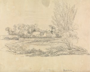 Landelijk Landschap met Brug en Cottages door Unknown artist