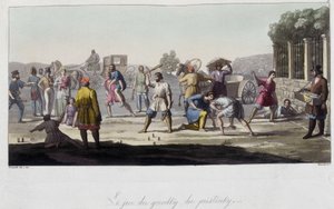 Russische spellen van Gorodky en pristinsky en andere afleidingen, Rusland. In "Het oude en moderne kostuum" 1819-1820 door Ferrario.