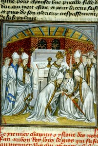 Kroning van Lodewijk VI (1108) - Verlichting van manuscript op perkament uit de Middeleeuwen 
