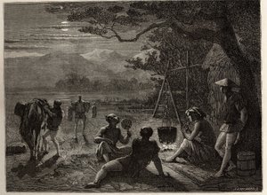 Rustscène op het platteland bij maanlicht