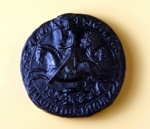 Zegel van Simon van Montfort IV (1150 - 1218), hij nam deel aan de 5e Kruistocht in 1202 en de kruistocht tegen de Albigenzen in 1209.