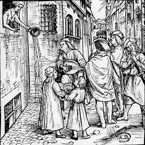 Estudiantine serenade (muzikanten), Bazel, circa 1500 - gravure, Bibl. door Unknown artist