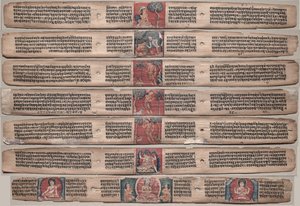 Zeven bladeren uit een manuscript van de Gandavyuha-soetra (Schrift van de Opperste Array)