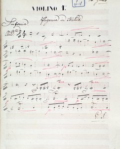 Bladmuziekpagina voor de eerste viool van Iphigenie en Aulide, opera van C. W. Gluck, ca. 1774 door Unknown artist