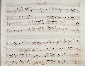 Bladmuziekpagina voor de opera Mithridate door Giuseppe Aldrovandini (1706) door Unknown artist