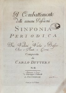 Bladmuziekpagina van de Periodieke Symfonie (het Gevecht van de Menselijke Passies) door Karl Ditters von Dittersdorf door Unknown artist