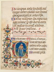 Enkel Blad Uit een Koorpsalter: Initiaal E[xultate Deo] met Koning David die de Luit Speelt (Psalm 80)