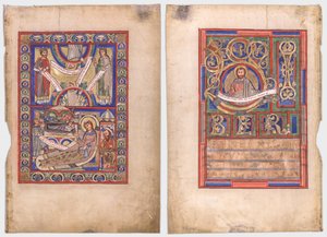 Enkel Blad Uitgesneden uit een Evangelieboek: De Geboorte (recto) en St. Matteüs (verso)