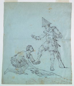 Schets voor een katoenprint: Robinson Crusoe door Unknown artist