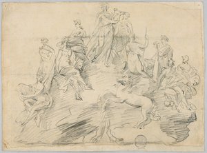 Schets van Apollo, de negen Muzen en Pegasus op de top van de Helicon door Unknown artist