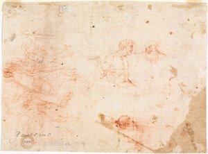 Schets van twee mannen en andere verschillende figuren (verso) door Unknown artist