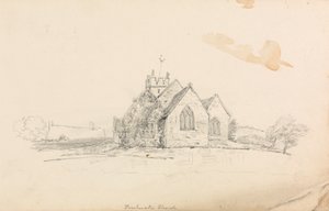 Schets van een kleine landelijke kerk; schets van een schip