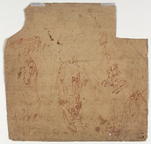Schetsen van Paarden en Ruiters (recto) door Unknown artist