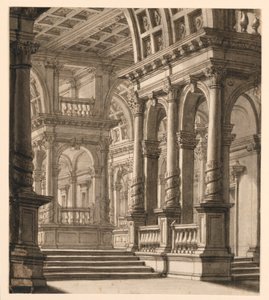 Toneelontwerp, interieur van gebouw door Unknown artist