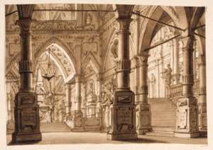 Toneelontwerp, interieur van gotische kerk