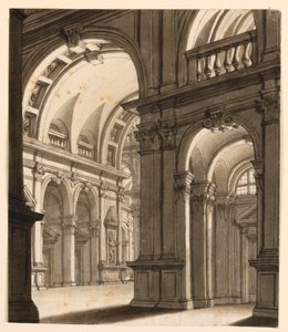 Toneelontwerp, interieur van een renaissancegebouw