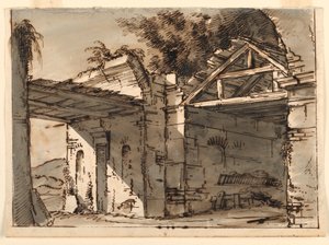 Toneelontwerp, Ruïnes in Landschap door Unknown artist