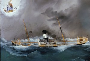 Stoomboot in een storm