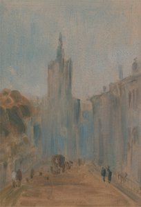 Straat met Kerk en Figuren