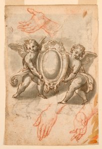 Studies van Handen en Putti met een Wapenschild