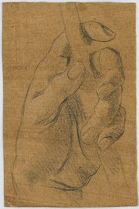 Studie: De linkerhand van een man met een stok door Unknown artist