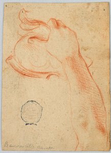Studie van de rechteronderarm van een vrouw, die een antieke helm vasthoudt door Unknown artist