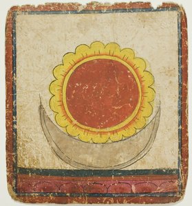 Zon, maan en lotus op de lotustroon, uit een set inwijdingskaarten (Tsakali) door Unknown artist