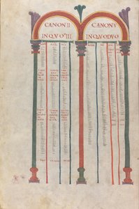 Canonieke tabellen van de vier evangeliën, Canon II, 11e eeuw (verlucht, vliezig handschrift) door Unknown artist