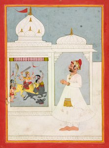 Thakur Ajit Singh aanbidt de Godin door Unknown artist
