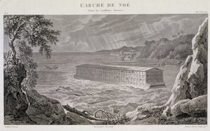 De Ark van Noach onder de zondvloed - gravure door Fortier en Bovinet