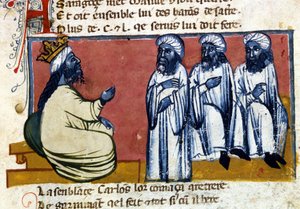 De kalief van Spanje. Handschrift uit de 14e eeuw. Bibl. Marciana, Venetië