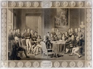 Het Congres van Wenen (1815, Alexander I, tsaar; H.R. Stewart, Castlereagh; Francois I, keizer van Oostenrijk; Frederik Willem III, koning van Pruisen; Karl August, prins van Hardenbergh; Wilhelm von Humboldt) door Unknown artist