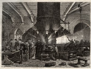 De Doge van Venetië bezoekt de glasfabrieken van Murano - gravure in 