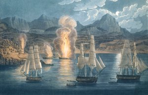 De Engelsen vernietigen Franse schepen in de Baai van Sagone, Corsica op 30 april 1811 door Unknown artist