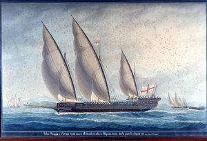 De Genuese galeien Raggia en San Giorgio achtervolgen de Algerijnse chebec Uccello. 11 augustus 1788 door Unknown artist