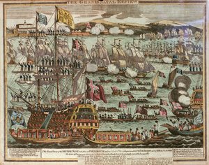 De Grote Marine Review. Deze Grote Review van de Britse Marine vond plaats in Portsmouth op 24 en 25 juni 1814 in aanwezigheid van de Prins Regent en zijn Koninklijke Bezoekers, c. 1814 door Unknown artist