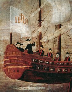 De Jezuïeten arriveren per schip voor de kust van Nieuw Granada