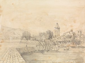 De Haven van Ouchy; grafietstudie van twee vrouwen met mutsen door Unknown artist