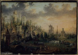 De Père-Lachaise begraafplaats, nu in het 20e arrondissement, in 1835